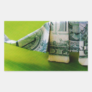 Dollar bill origami Elephant på Gröntens bakgrund Rektangulärt Klistermärke