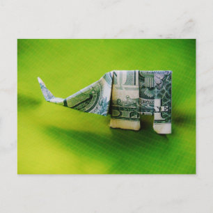 Dollar bill origami Elephant på Gröntens bakgrund Vykort