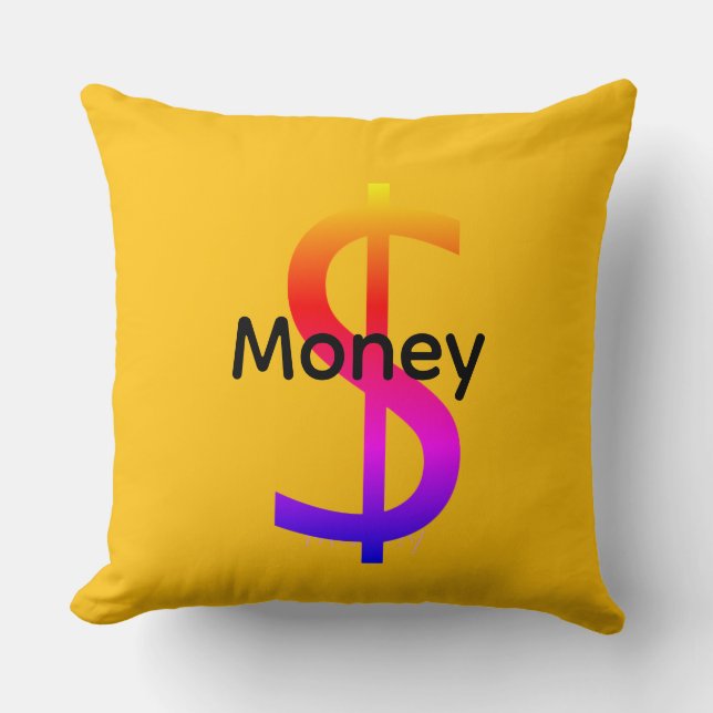 Dollar $ign Pengar  Logotyp Regnbåge Gul Kudde (Framsida)