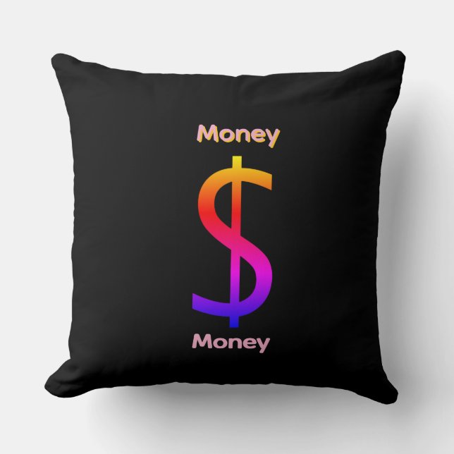 Dollar $tecken Pengar  Logo Regnbåge Svart Kudde (Framsida)