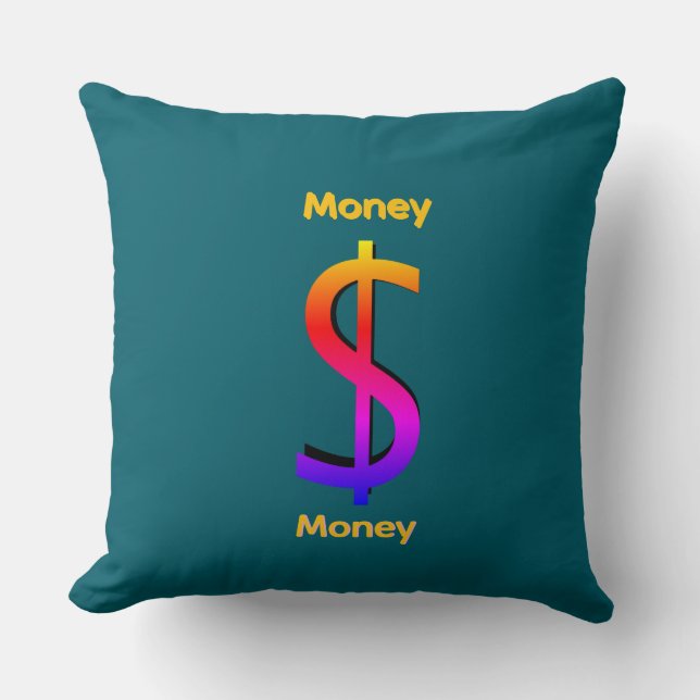 Dollar $tecken Pengar  Logo Regnbåge Turkos Kudde (Framsida)