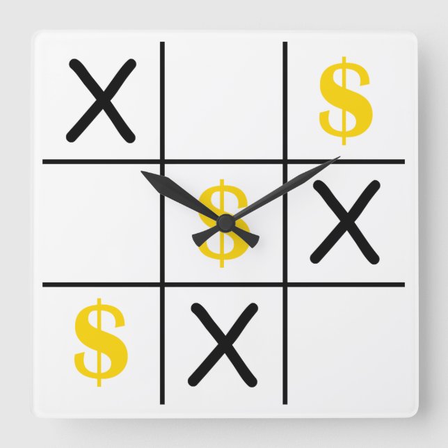 Dollar Tic Tac Toe Fyrkantig Klocka (Framsida)
