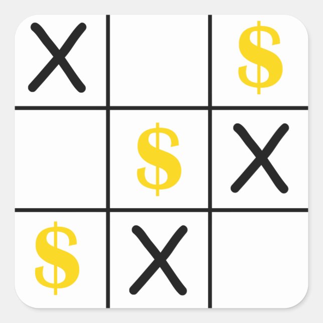 Dollar Tic Tac Toe Fyrkantigt Klistermärke (Framsida)