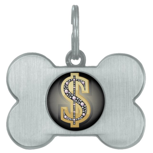 Dollarsymbol i diamanter ID-bricka husdjur (Framsidan)