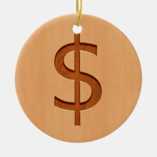 Dollarsymbol som inristas på den wood designen julgransprydnad keramik