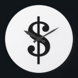 Dollartecken| Enkel modern alfabet Stor Klocka<br><div class="desc">Svartdollartecken i klassisk stil på vit bakgrund.
Klicka på knappen "anpassa" om du vill anpassa designen genom att välja spelar ingen roll färg som du vill och till och med lägga till en egen text.

Matchande objekt är också tillgängliga i butik.</div>
