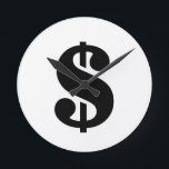 Dollartecken| Enkel stencil Alfabet Rund Klocka<br><div class="desc">Svartdollartecken i vintage stencil stil på vit bakgrund.
Klicka på knappen "anpassa" om du vill anpassa designen genom att välja spelar ingen roll färg som du vill och till och med lägga till en egen text.

Matchande objekt är också tillgängliga i butik.</div>