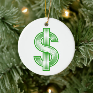Dollartecken Pengar Symbol Julgransprydnad Keramik