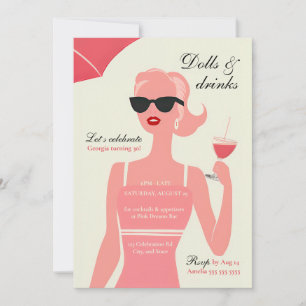 Dolls och Drinks 30års födelsedag Cocktail Party Inbjudningar