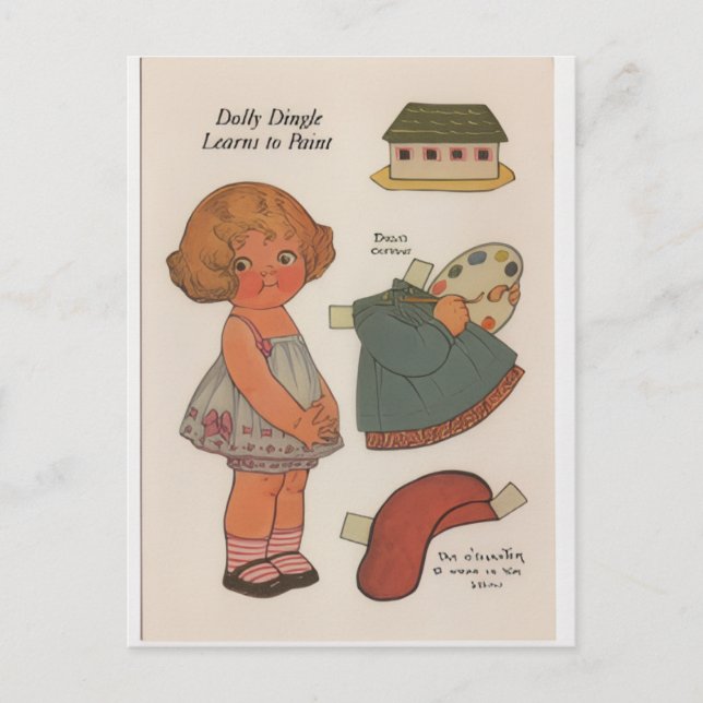 DOLLY DINGLE paperdoll Learn to paint Postcard Vykort (Framsida)