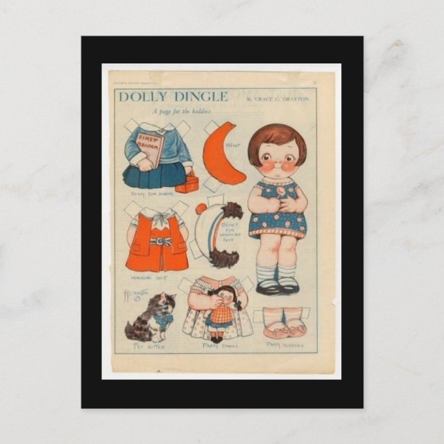 DOLLY DINGLE PAPPER DOLL POSTCARD VYKORT (Framsida)