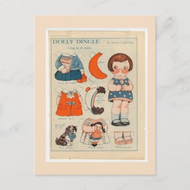 DOLLY DINGLE PAPPER DOLL POSTCARD VYKORT (Framsida)