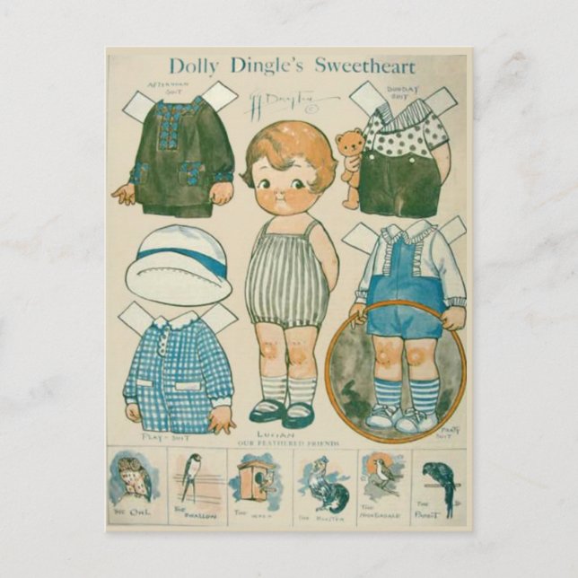 Dolly Dingles älsklingspapperdocka vykort (Framsida)