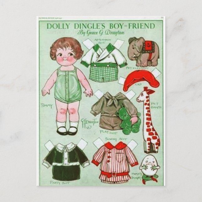 Dolly Dingles pojkvän papper docka vykort (Framsida)