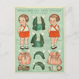 Dolly Dingles Twin Cousins Pappra doll-vykort Vykort