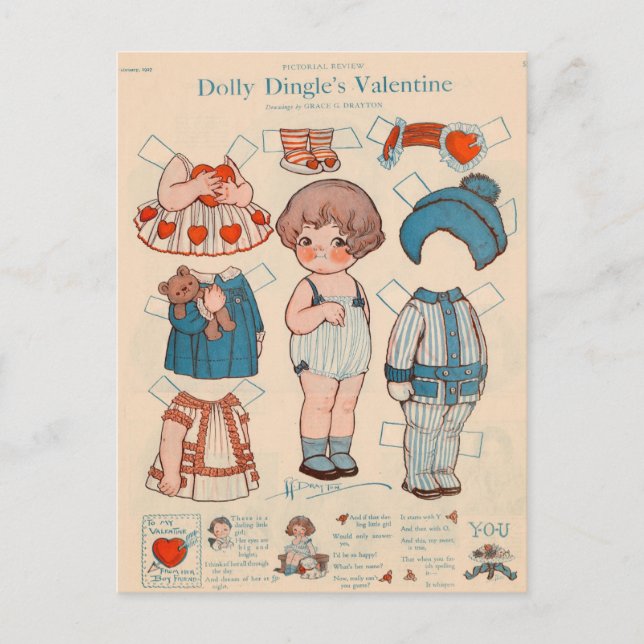 Dolly Dingles Valentine Pappra doll-vykort Vykort (Framsida)