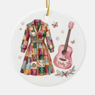 Dolly kappa i många färger rosa gitarr julgransprydnad keramik