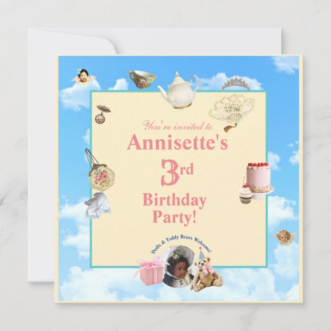 Dolly Tea Party Inbjudan - Black Birthday Girl (Framsida)