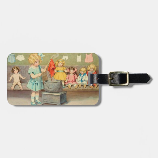 Dolly Tvätt Girl Vintage spelar Dolls Cute Bagagebricka (Horisontell Framsida)
