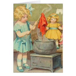 Dolly Tvätt Girl Vintage spelar Dolls Cute Hälsningskort
