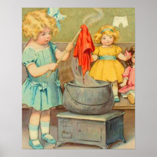 Dolly Tvätt Girl Vintage spelar Dolls Cute Poster