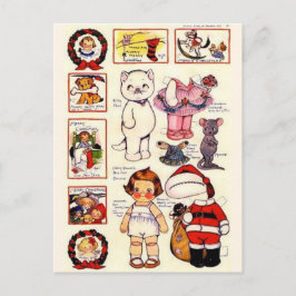 DollyDingle Kattunge Pappra Dolls Vintage jul Helg Vykort