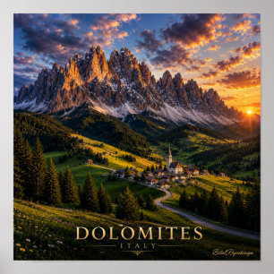 Dolomiter Italien Solnedgång Berglandskap Resa p Poster