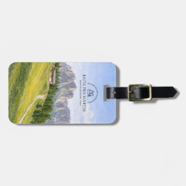 Dolomiterna Alpin stuga akvarell natur landskap Bagagebricka