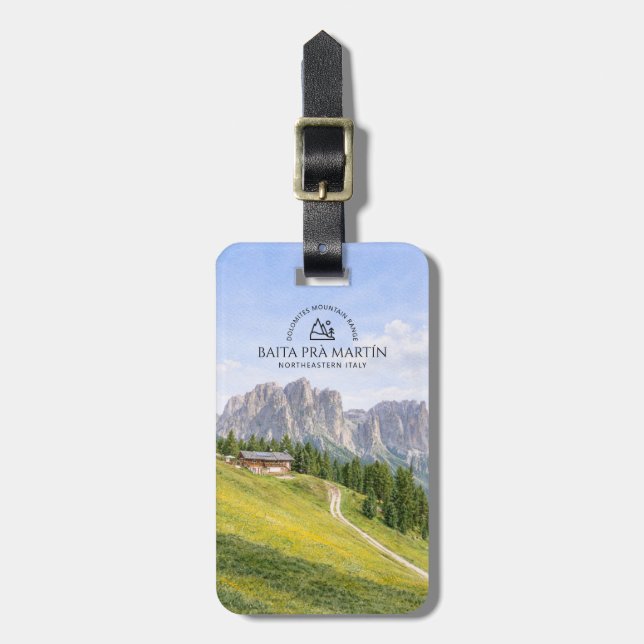 Dolomiterna Alpin stuga akvarell natur landskap Bagagebricka (Vertikal Framsida)