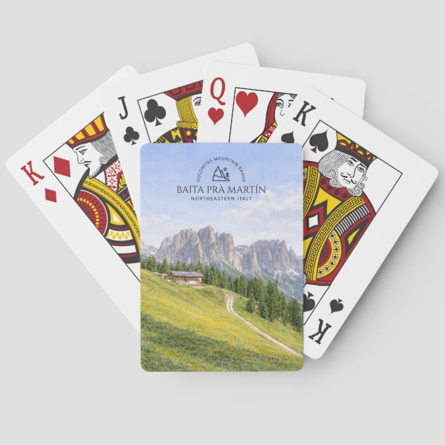Dolomiterna Alpin stuga akvarell natur landskap Casinokort (Baksidan)