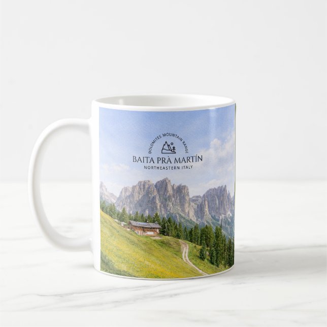 Dolomiterna Alpin stuga akvarell natur landskap Kaffemugg (Vänster)