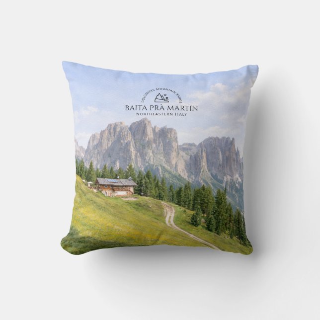 Dolomiterna Alpin stuga akvarell natur landskap Kudde (Framsida)