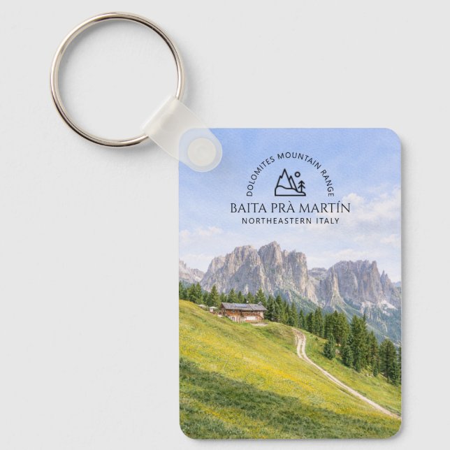 Dolomiterna Alpin stuga akvarell natur landskap Nyckelring (Framsida)