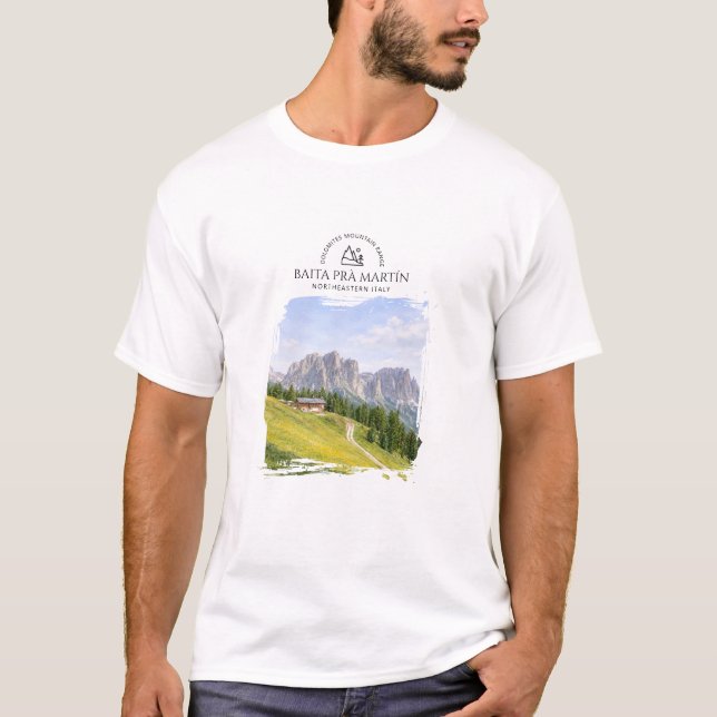 Dolomiterna Alpin stuga akvarell natur landskap T Shirt (Framsida)