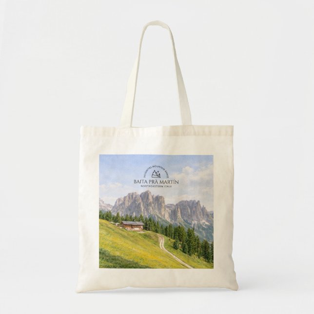 Dolomiterna Alpin stuga akvarell natur landskap Tygkasse (Framsidan)