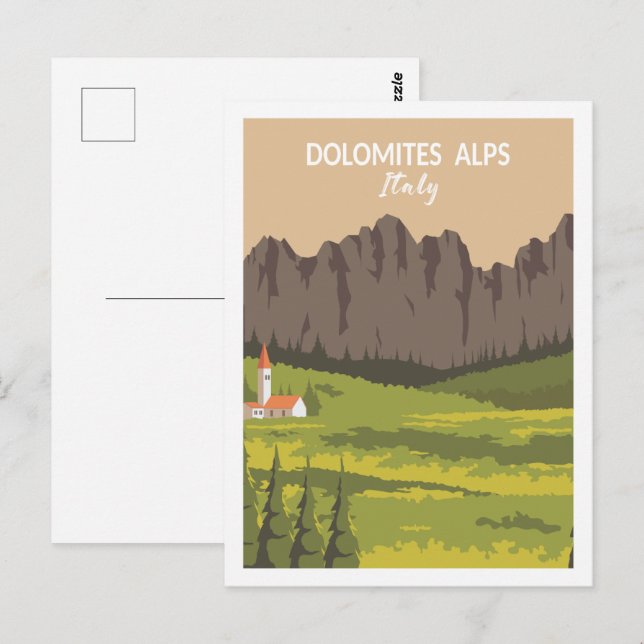 Dolomites Alpernas Italien Travel Ställe Illustrat Vykort (Fram/baksida)