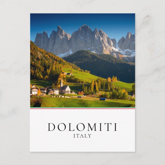 Dolomites-bergsbyn faller vykort (Framsida)