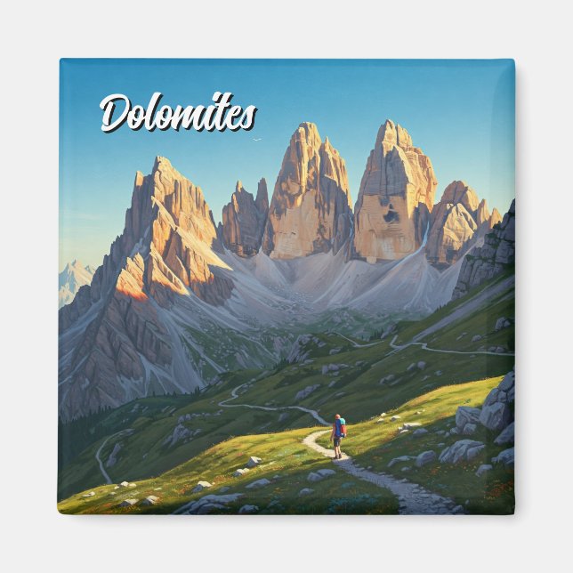 Dolomites Italien Hiker Travel Magnet (Framsidan)
