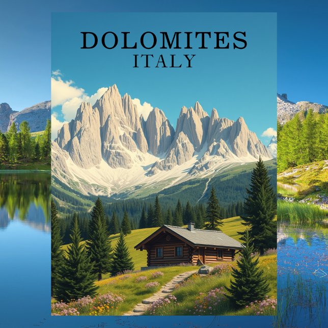 Dolomites Italien Illustration Travel Vykort (Dolomites Italy Illustration Travel Postcard
)