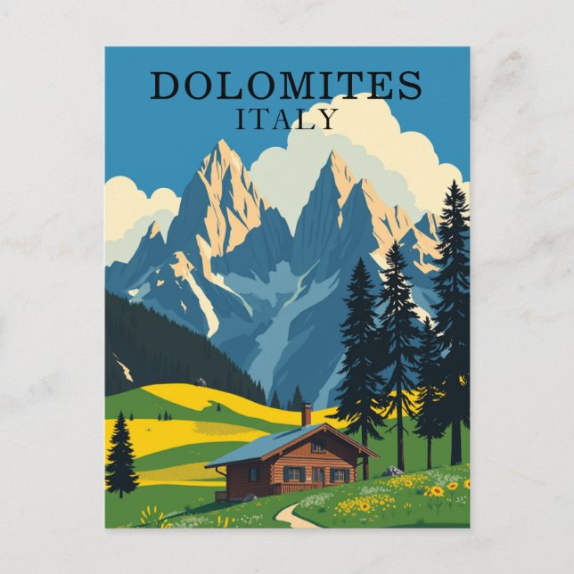Dolomites Italien Retro Travel Vykort (Framsida)