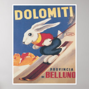 Dolomites Italien Ski Bunny Vintage resor Ski Poster