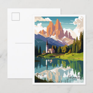 Dolomites Italien vintage resor illustration Vykort