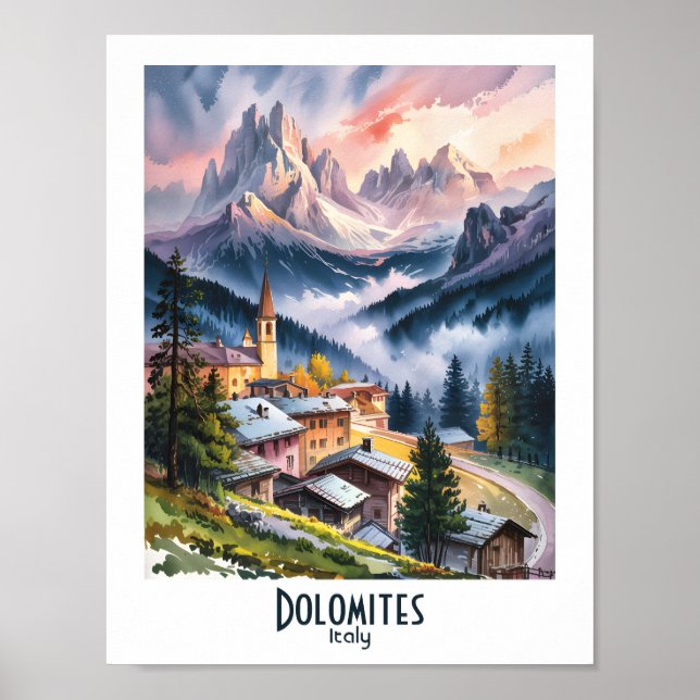 Dolomites Italy Alps Mountain Landscape Watercolor Poster (Framsidan)