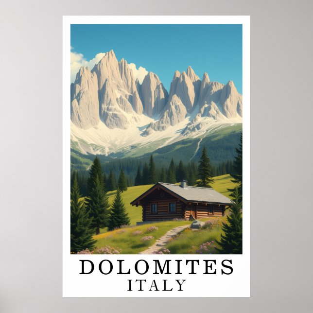 Dolomites Italy Mountain Alpine Cabin Art Poster (Framsidan)