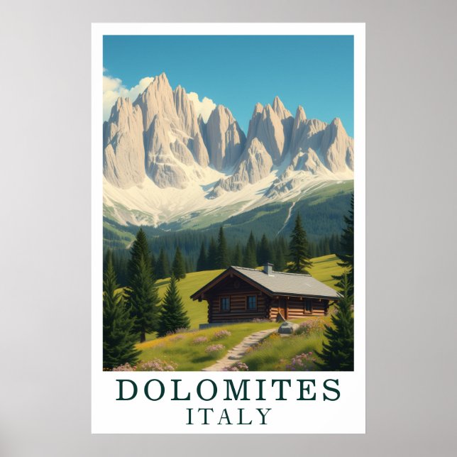 Dolomites Italy Mountain Alpine Cabin Art Poster (Framsidan)