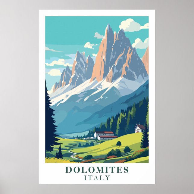 Dolomites Italy Vintage Travel Mountain Alpine Art Poster (Framsidan)