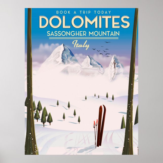 Dolomites Sassongher Mountain Italien reseaffisch Poster (Framsidan)
