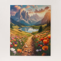 Dolomites Vintage-Stil Travel Poster med Sjö