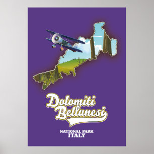 Dolomiti bellunesi italien nationalpark karta poster