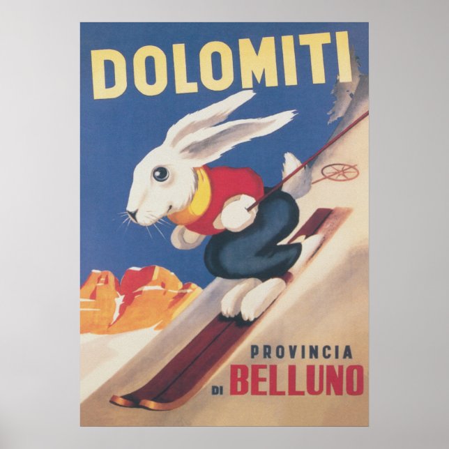 Dolomiti Ski Bunny Vintage affisch (Framsidan)